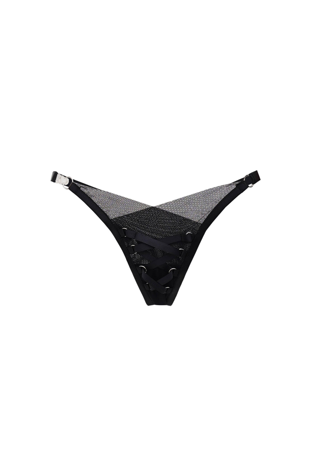 'LA' black lace up thong panties